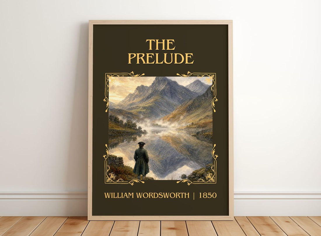 The prelude Classic Book Art Print by William Wordsworth – framed print leaning on a wooden floor