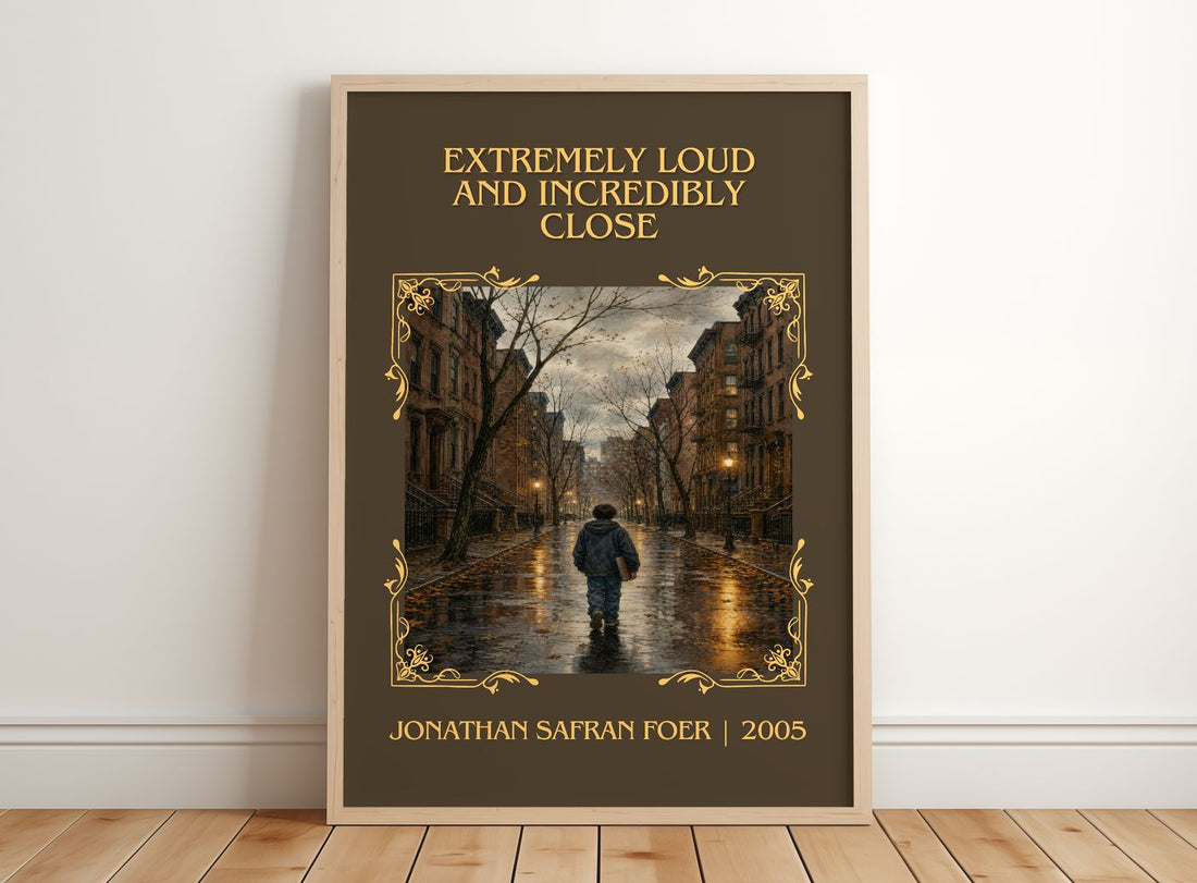 Extremely Loud and Incredibly Close Classic Book Art Print by J. Foer – framed print leaning on a wooden floor