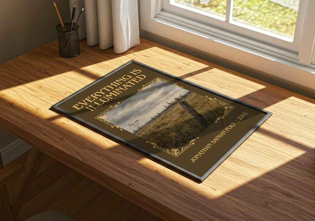 Everything Is Illuminated Classic Book Art Print by J. Foer – print on a sunlit desk