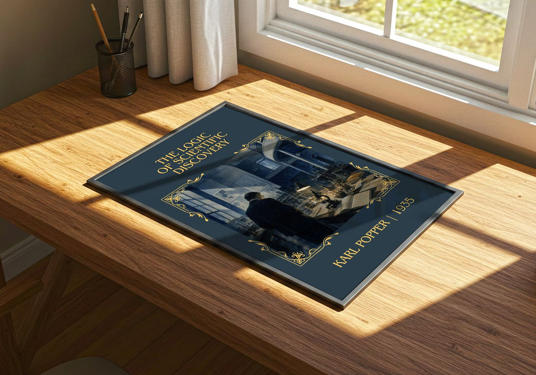Logic of Scientific Discovery Classic Book Art Print by Karl Popper – print on a sunlit desk
