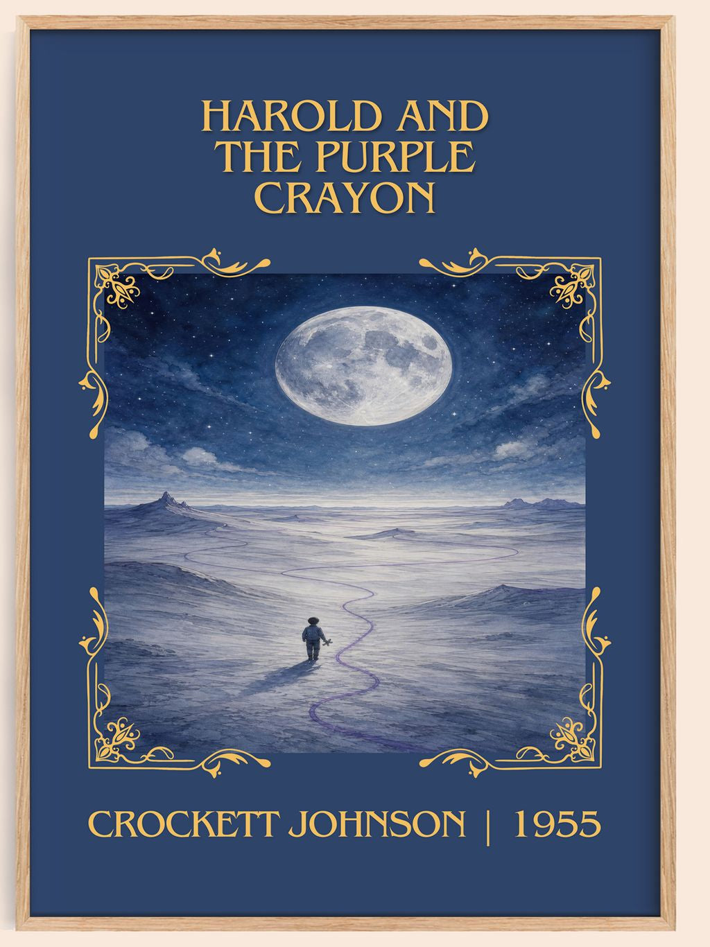 Harold and the Purple Crayon Classic Book Art Print by C. Johnson – book poster