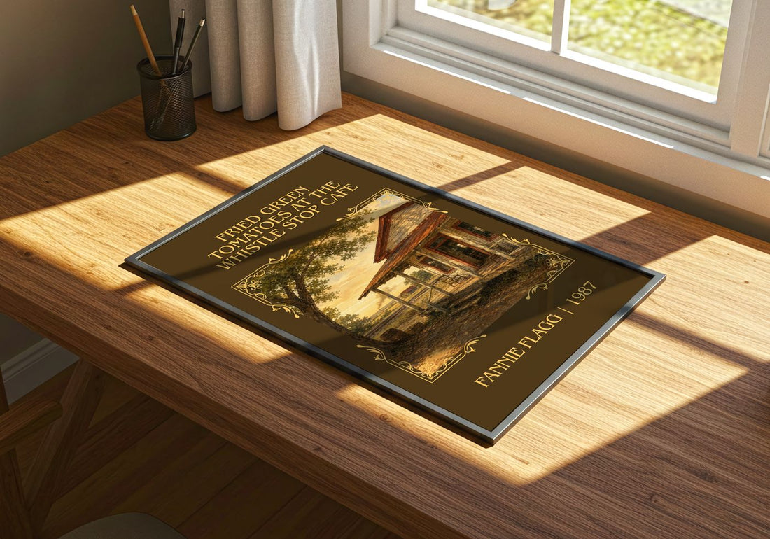 Fried Green Tomatoes at the Whistle Stop Cafe Classic Book Art Print by Fannie Flagg – print on a sunlit desk
