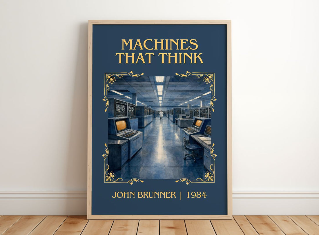 Machines That Think Classic Book Art Print by John Brunner – framed print leaning on a wooden floor