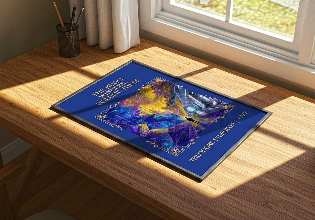 Hugo Winners, Volume Three Classic Book Art Print by Theodore Sturgeon – print on a sunlit desk