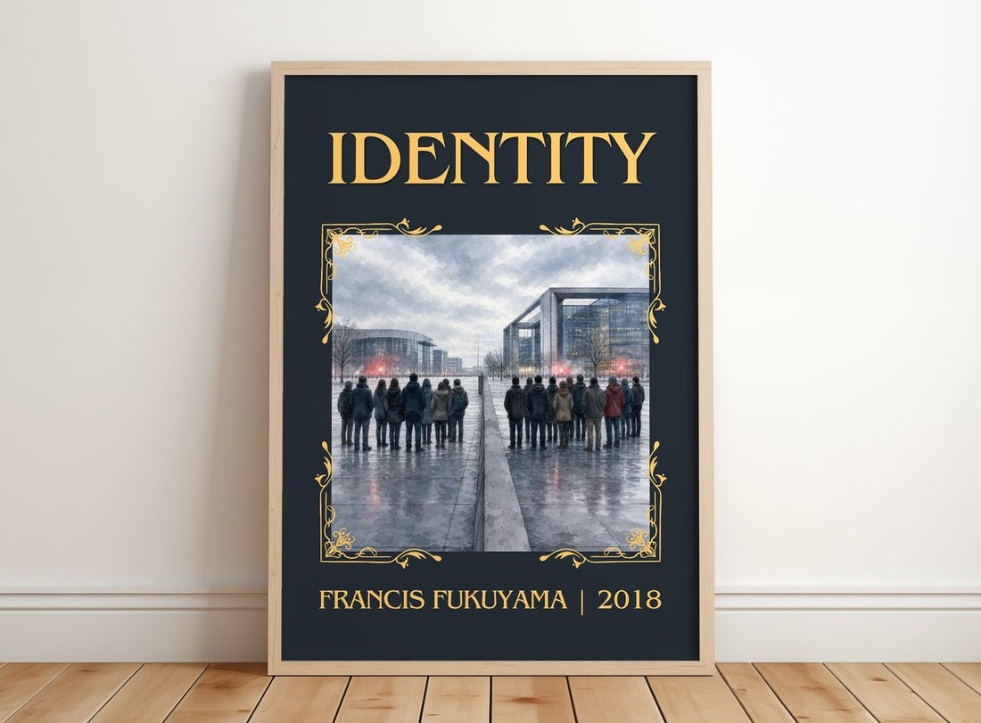 Identity Classic Book Art Print by Francis Fukuyama – framed print leaning on a wooden floor
