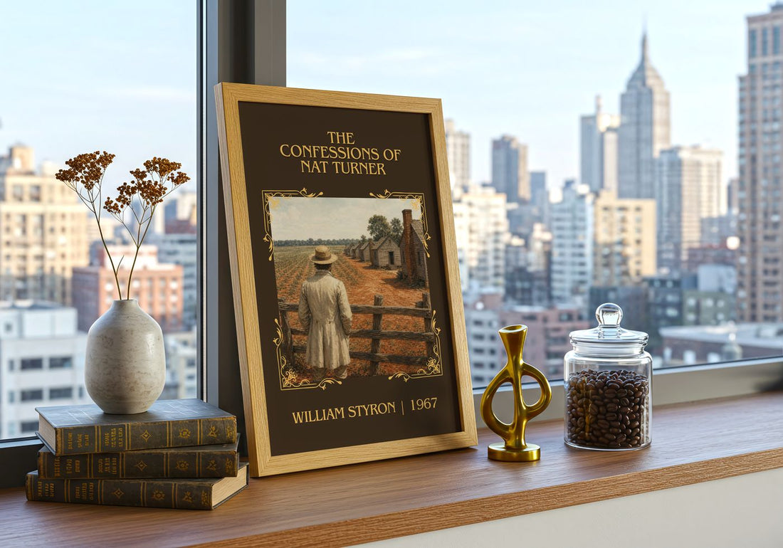 The Confessions of Nat Turner Classic Book Art Print by William Styron – framed print on a city-view windowsill