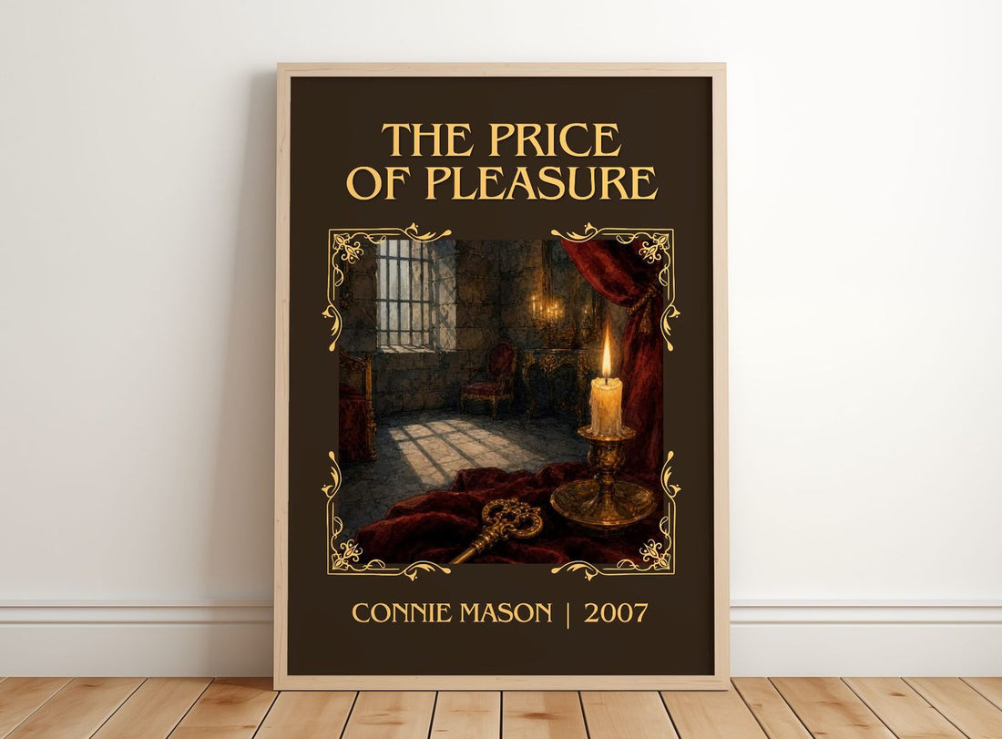 The Price of Pleasure Classic Book Art Print by Connie Mason – framed print leaning on a wooden floor