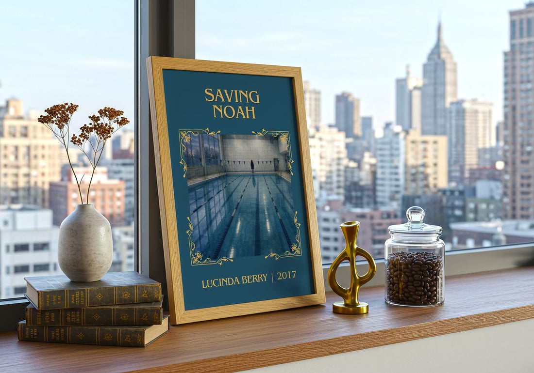 Saving Noah Classic Book Art Print by Lucinda Berry – framed print on a city-view windowsill