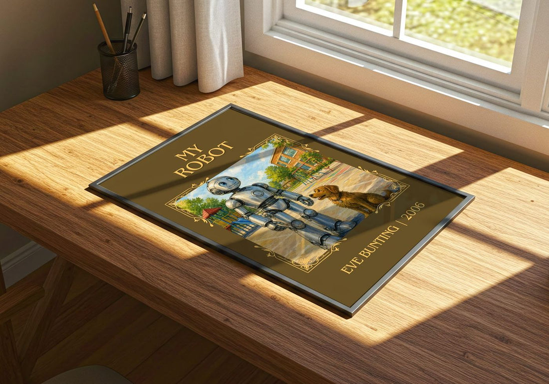 My Robot Classic Book Art Print by Eve Bunting – print on a sunlit desk