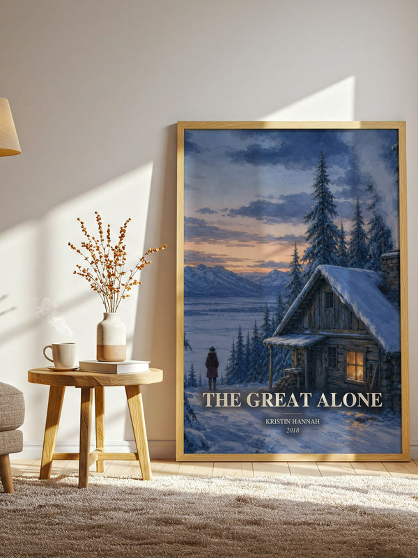 The Great Alone watercolour print in frame leaning in hallway – contemporary fiction wall art