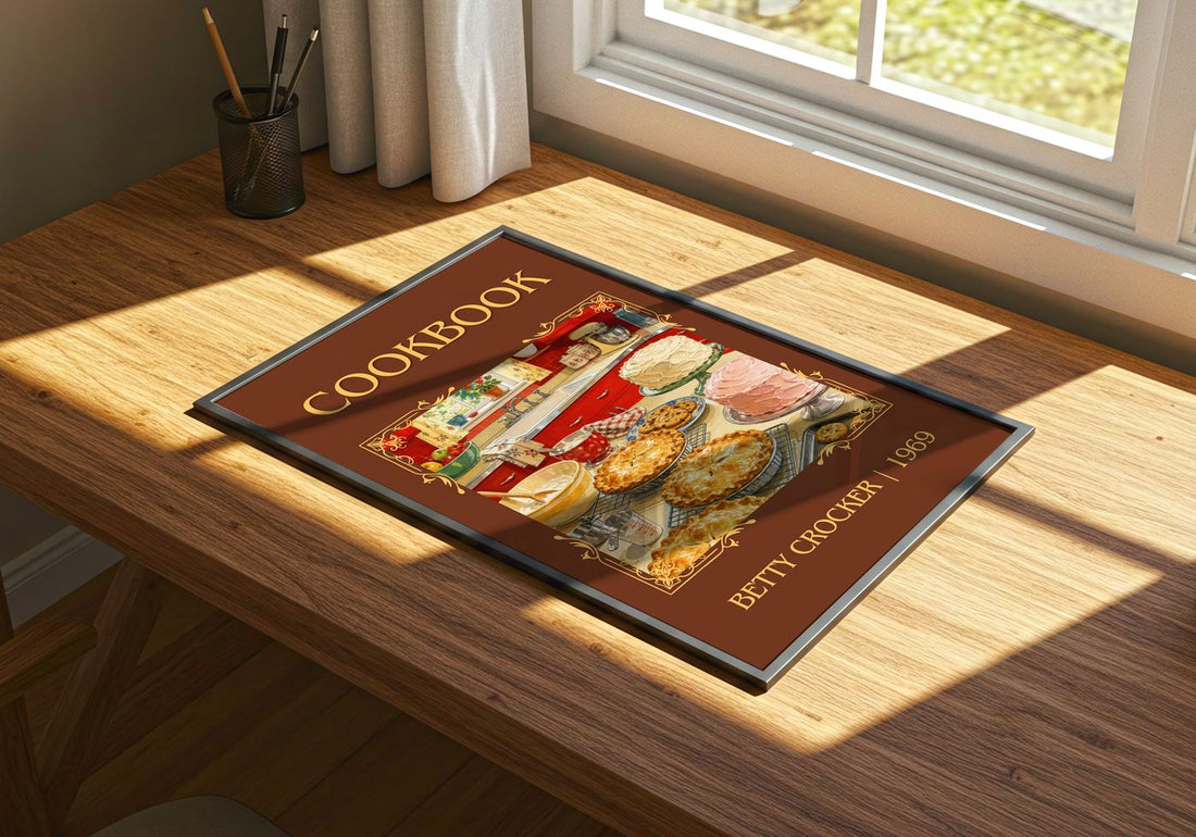 Cookbook Classic Book Art Print by Betty Crocker – print on a sunlit desk