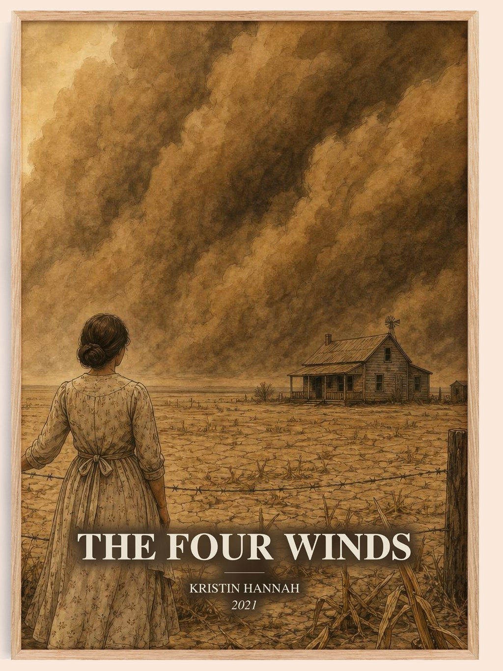 The Four Winds watercolour book poster by Kristin Hannah – framed literary art print