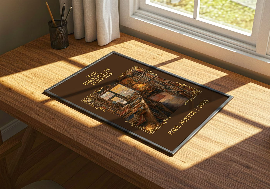 The Brooklyn Follies Classic Book Art Print by Paul Auster – print on a sunlit desk
