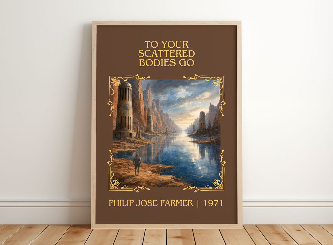 To your scattered bodies go Classic Book Art Print by P. Farmer – framed print leaning on a wooden floor