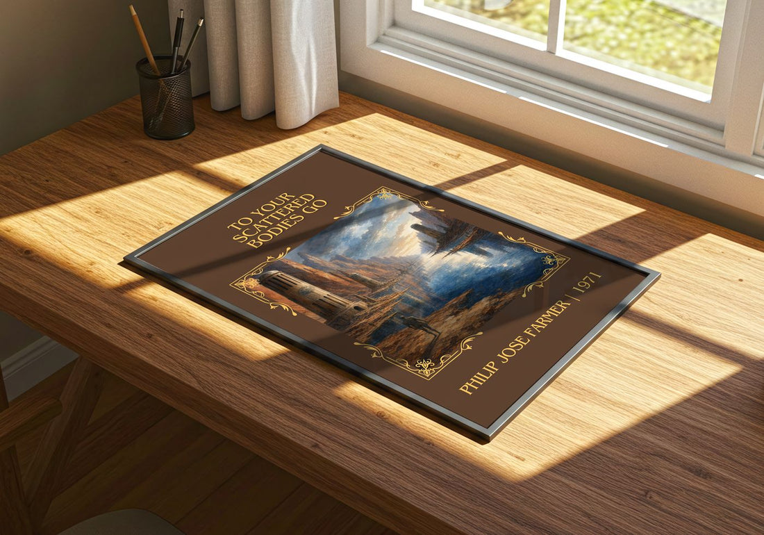 To your scattered bodies go Classic Book Art Print by P. Farmer – print on a sunlit desk