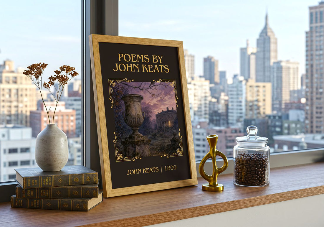 Poems by John Keats Classic Book Art Print by John Keats – framed print on a city-view windowsill