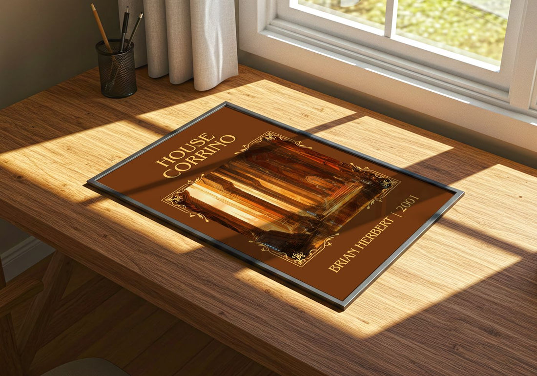 House Corrino Classic Book Art Print by Brian Herbert – print on a sunlit desk