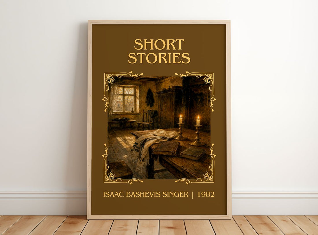 Short stories Classic Book Art Print by Isaac Bashevis Singer – framed print leaning on a wooden floor
