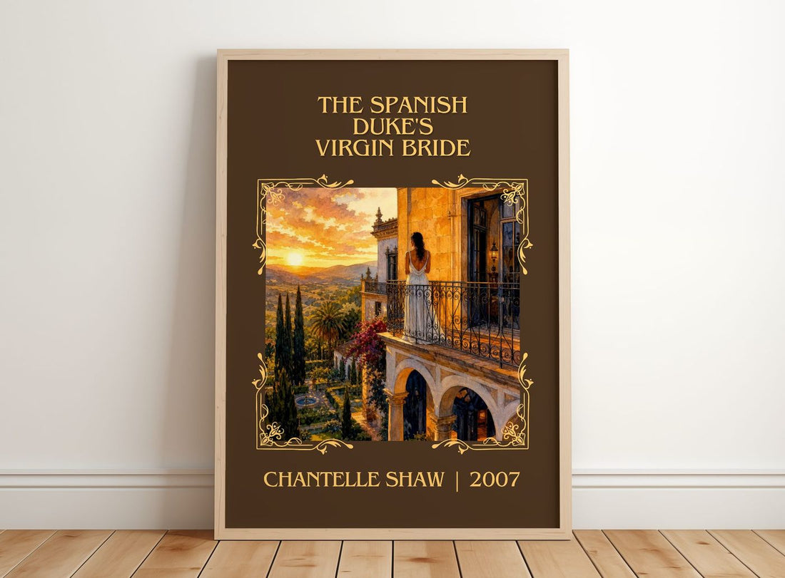 Spanish Duke's Virgin Bride Classic Book Art Print by Chantelle Shaw – framed print leaning on a wooden floor