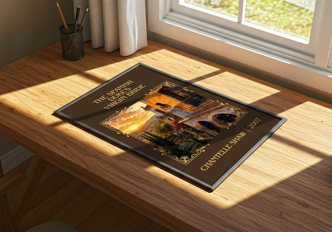 Spanish Duke's Virgin Bride Classic Book Art Print by Chantelle Shaw – print on a sunlit desk