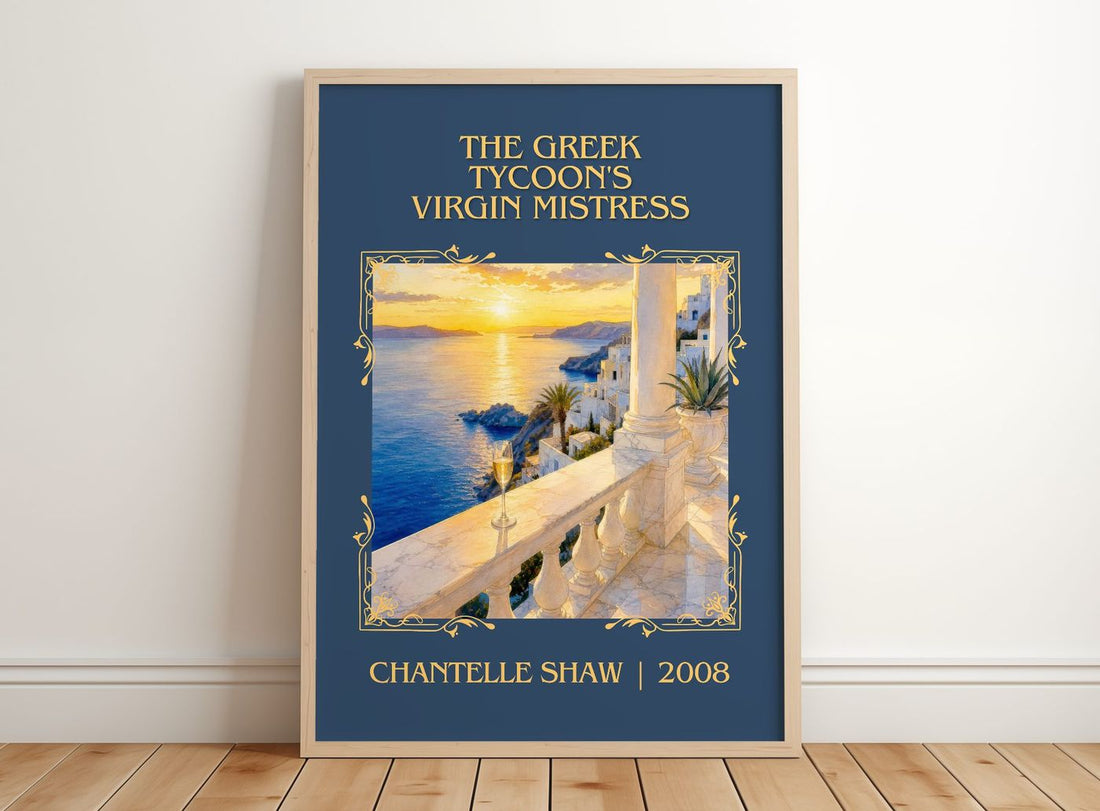 Greek Tycoon's Virgin Mistress Classic Book Art Print by C. Shaw – framed print leaning on a wooden floor