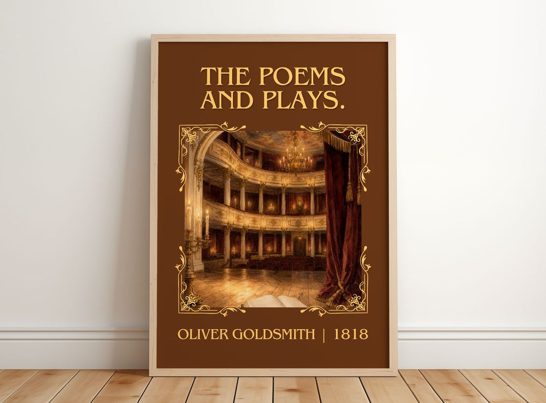 The poems and plays. Classic Book Art Print by Oliver Goldsmith – framed print leaning on a wooden floor
