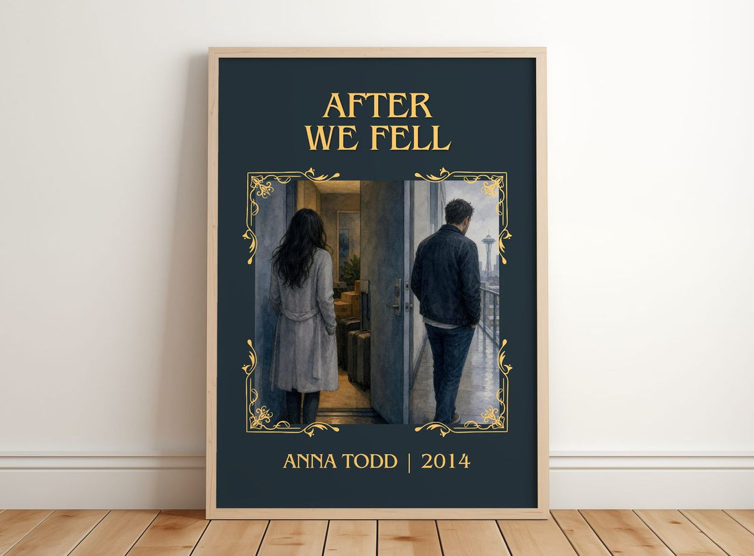 After We Fell Classic Book Art Print by Anna Todd – framed print leaning on a wooden floor