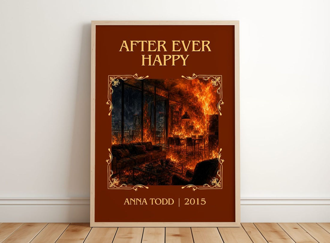 After Ever Happy Classic Book Art Print by Anna Todd – framed print leaning on a wooden floor