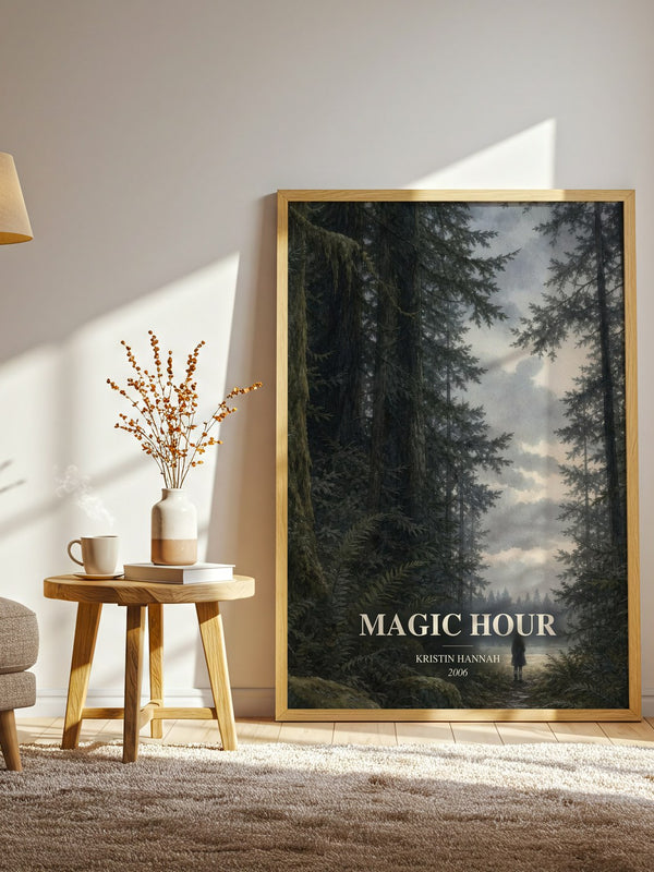 Magic Hour watercolour print in frame leaning in hallway – literary fiction wall art