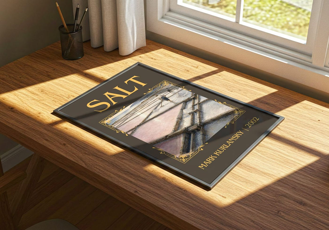 Salt Classic Book Art Print by Mark Kurlansky – print on a sunlit desk