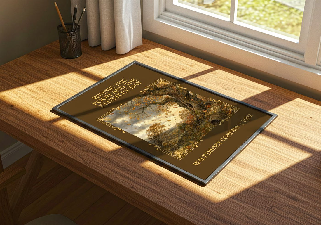 Winnie the Pooh and the Blustery Day Classic Book Art Print by Walt Disney Company – print on a sunlit desk