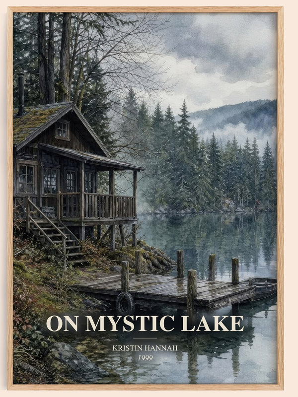 On Mystic Lake watercolour book poster by Kristin Hannah – framed literary art print