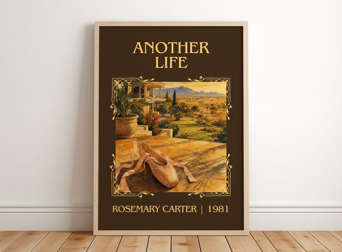 Another Life Classic Book Art Print by Rosemary Carter – framed print leaning on a wooden floor