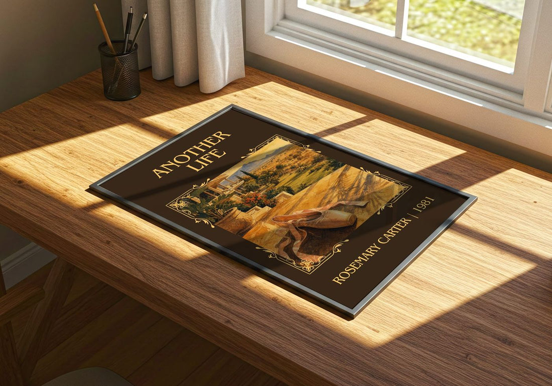 Another Life Classic Book Art Print by Rosemary Carter – print on a sunlit desk