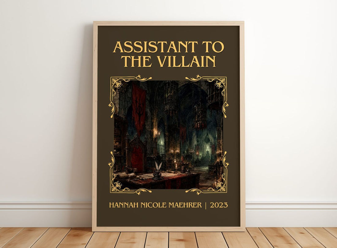 Assistant to the Villain Classic Book Art Print by H. Maehrer – framed print leaning on a wooden floor