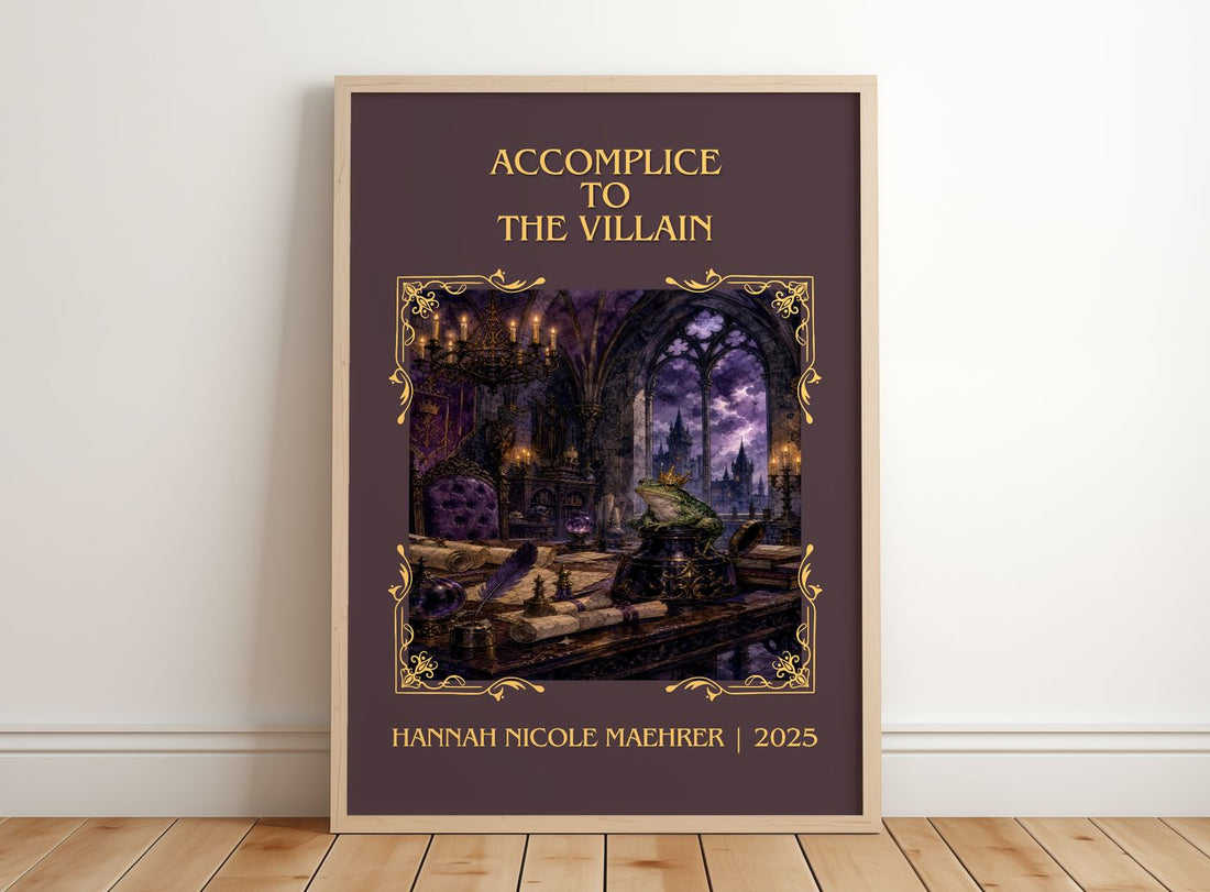 Accomplice to the Villain Classic Book Art Print by H. Maehrer – framed print leaning on a wooden floor