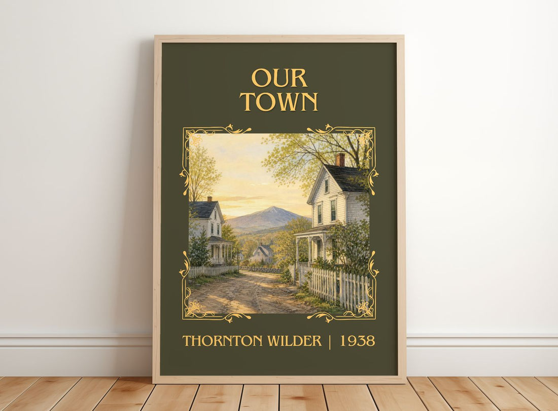 Our town Classic Book Art Print by Thornton Wilder – framed print leaning on a wooden floor