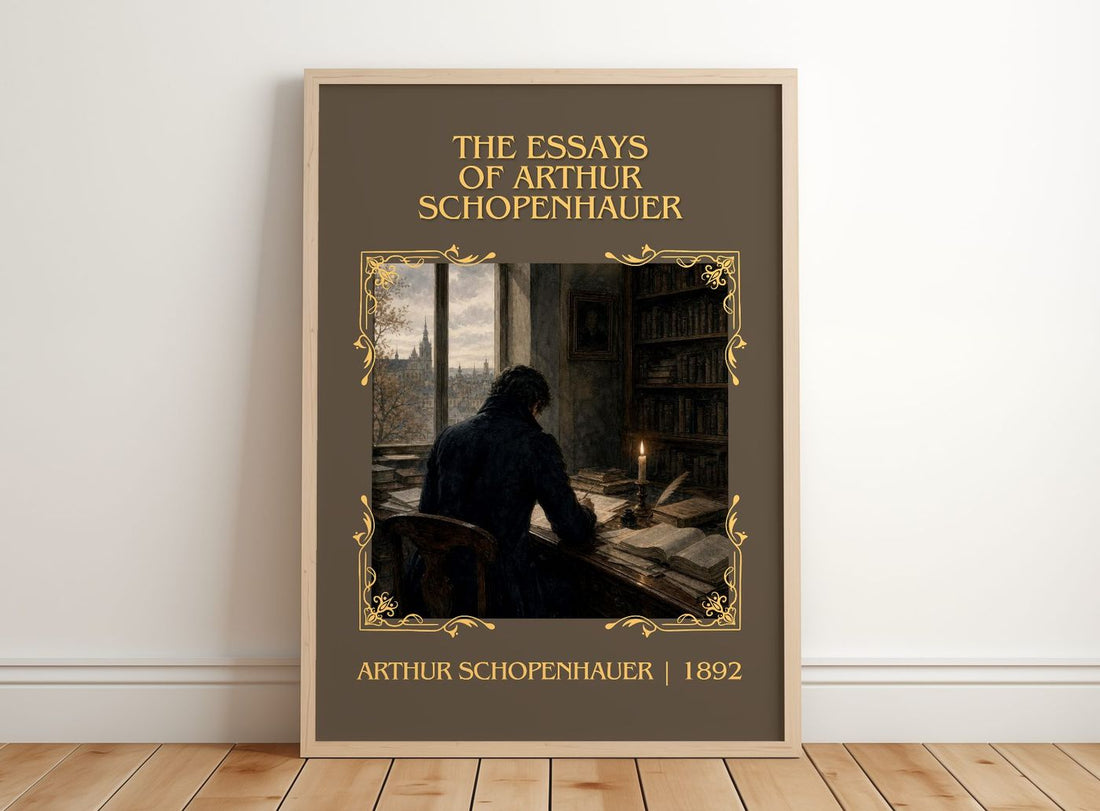 The Essays Of Arthur Schopenhauer Classic Book Art Print by Arthur Schopenhauer – framed print leaning on a wooden floor
