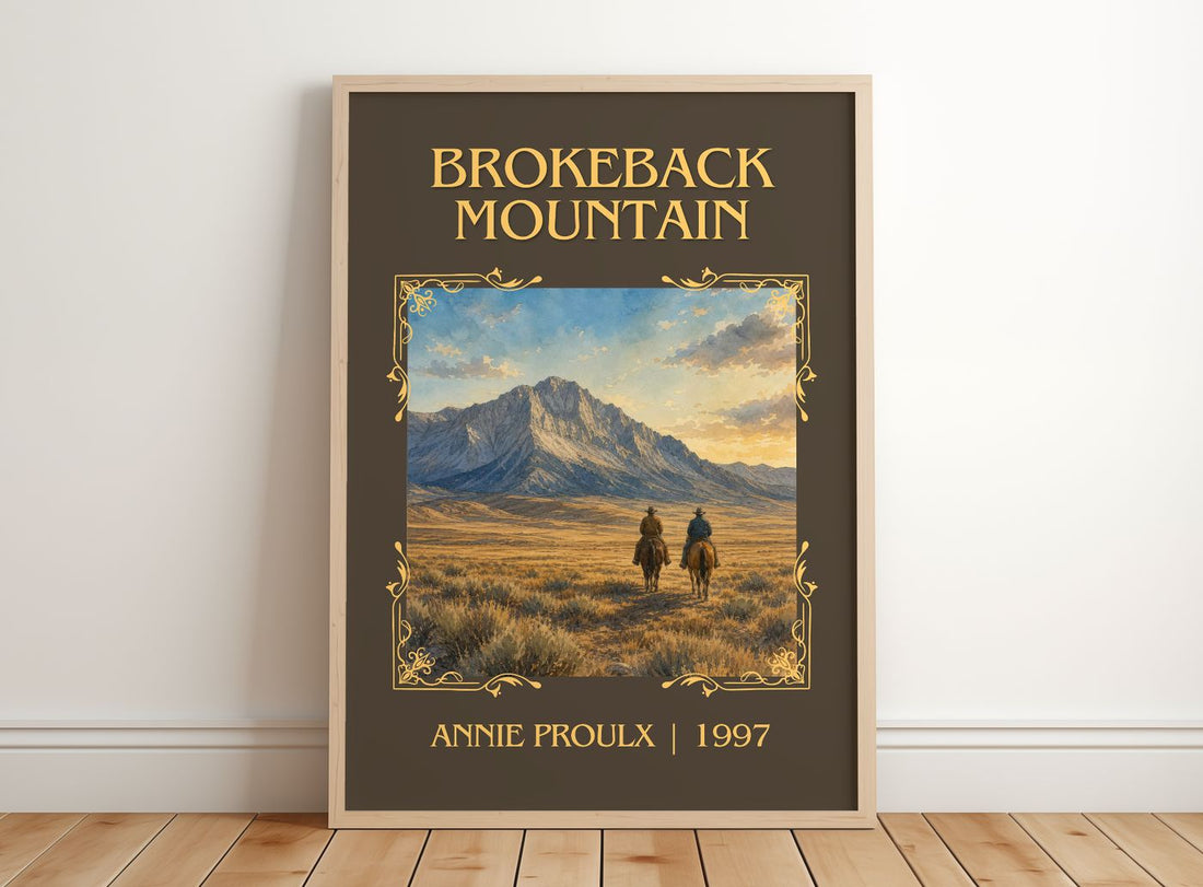 Brokeback Mountain Classic Book Art Print by Annie Proulx – framed print leaning on a wooden floor