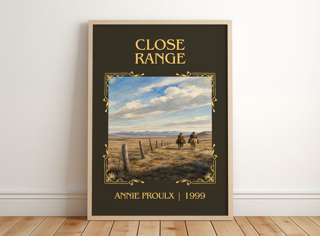 Close Range Classic Book Art Print by Annie Proulx – framed print leaning on a wooden floor
