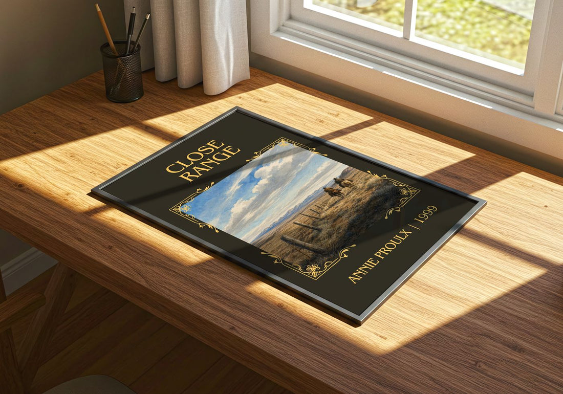 Close Range Classic Book Art Print by Annie Proulx – print on a sunlit desk