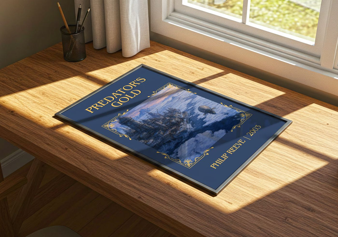 Predator's Gold Classic Book Art Print by Philip Reeve – print on a sunlit desk