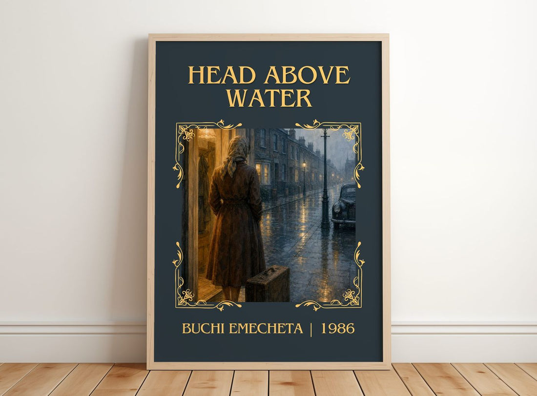 Head above water Classic Book Art Print by Buchi Emecheta – framed print leaning on a wooden floor