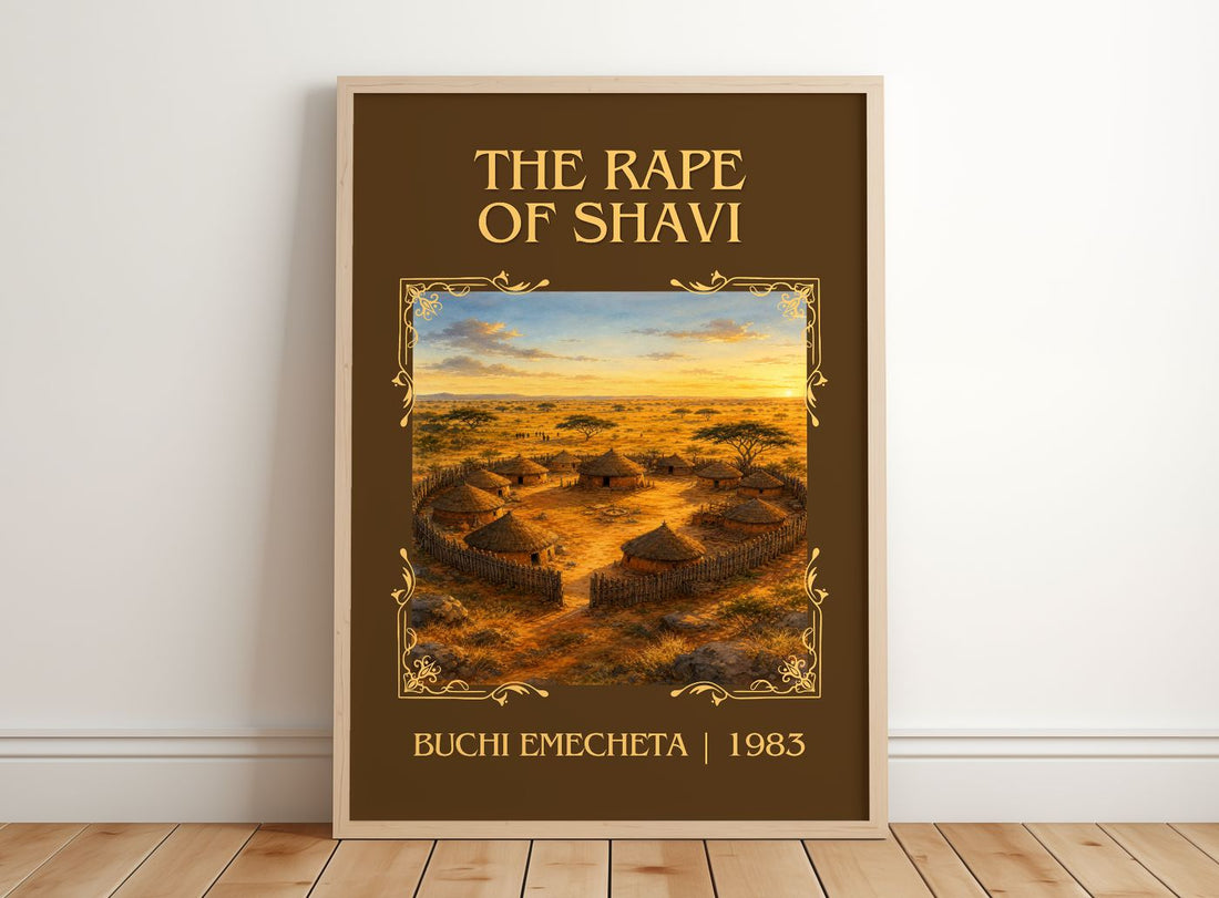 The rape of Shavi Classic Book Art Print by Buchi Emecheta – framed print leaning on a wooden floor