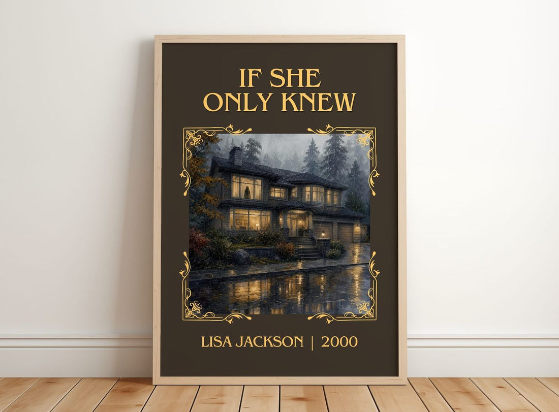 If She Only Knew Classic Book Art Print by Lisa Jackson – framed print leaning on a wooden floor