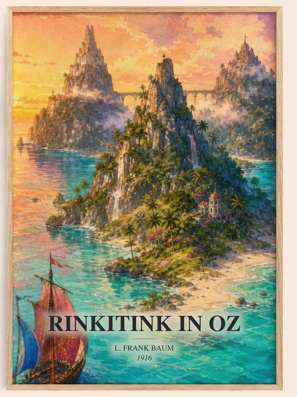 Rinkitink In Oz watercolour book poster by L. Frank Baum – framed literary art print