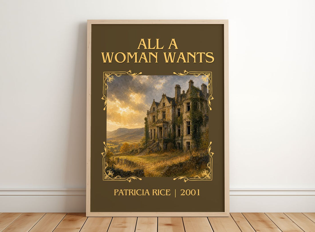 All a Woman Wants Classic Book Art Print by Patricia Rice – framed print leaning on a wooden floor