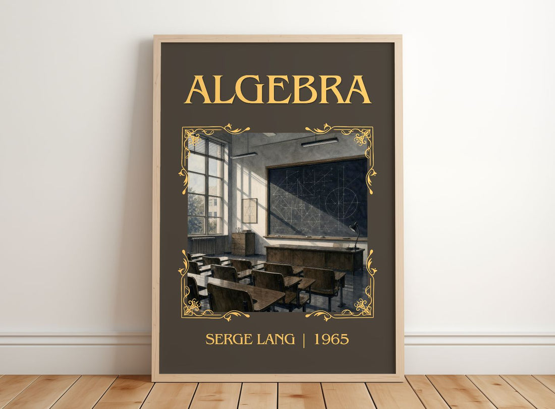 Algebra Classic Book Art Print by Serge Lang – framed print leaning on a wooden floor