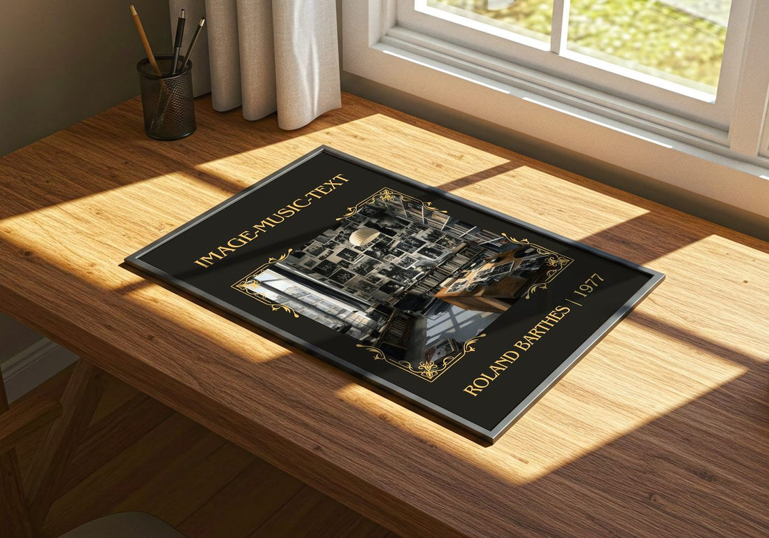 Image-Music-Text Classic Book Art Print by Roland Barthes – print on a sunlit desk