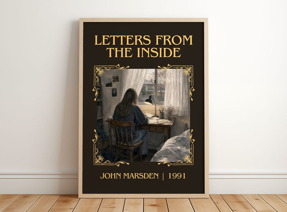 Letters from the inside Classic Book Art Print by John Marsden – framed print leaning on a wooden floor